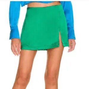 Amanda Uprichard Dale Emerald Green Silk Satin Slit Mini Skort Size Small